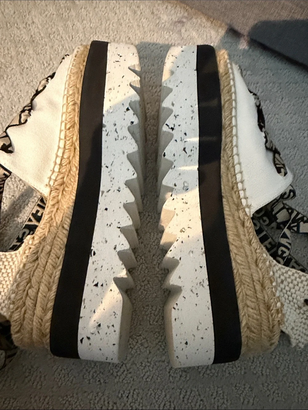 Stella McCartney Cream Platform Espadrille Sandals with Logo Ribbon